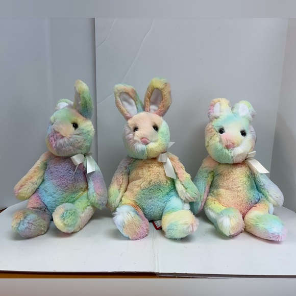 Lot of 3 Tie Dye Plush Bunnies by Douglas, New with Tags, 10 inches - Picture 1 of 3